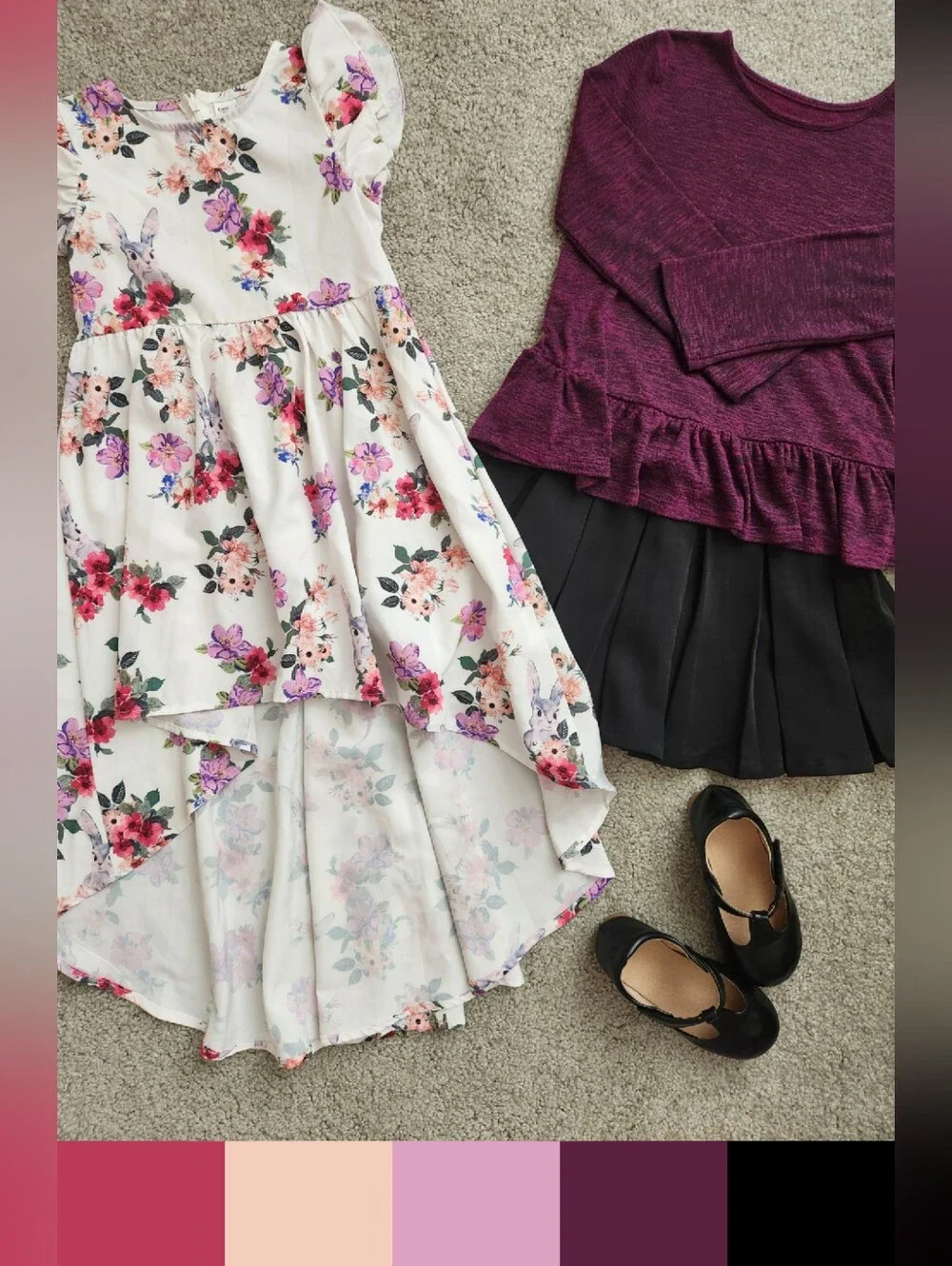 Girls 5T Floral Plum Autumn Mix & Match Bundle | Back To School | 3 Pieces